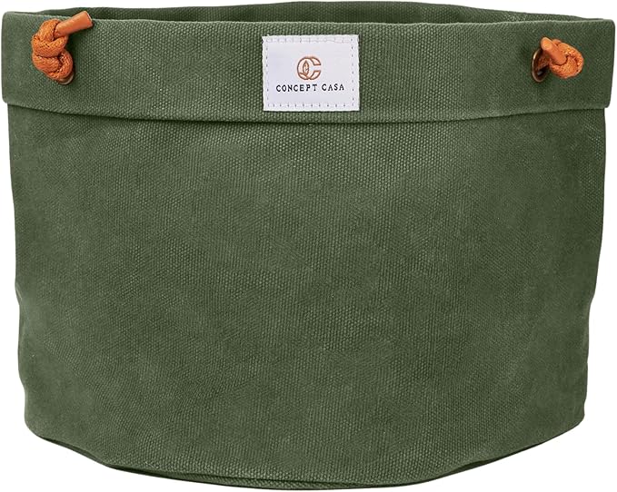 Waxed Canvas Handmade Hanging Planter for Indoor/Outdoor Plants, Hanging Basket Plant Holder Forest Green with Hook