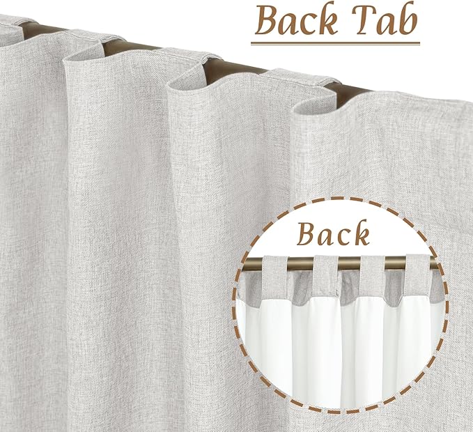 LAMIT 100% Blackout Natural Linen Curtains, 78 Inches Linen Textured Thermal Bedroom Curtains Back Tab and Rod Pocket Neutral Panels with White Liner for Farmhouse, 2 Panels, 52 x 78 Inch, Light Grey