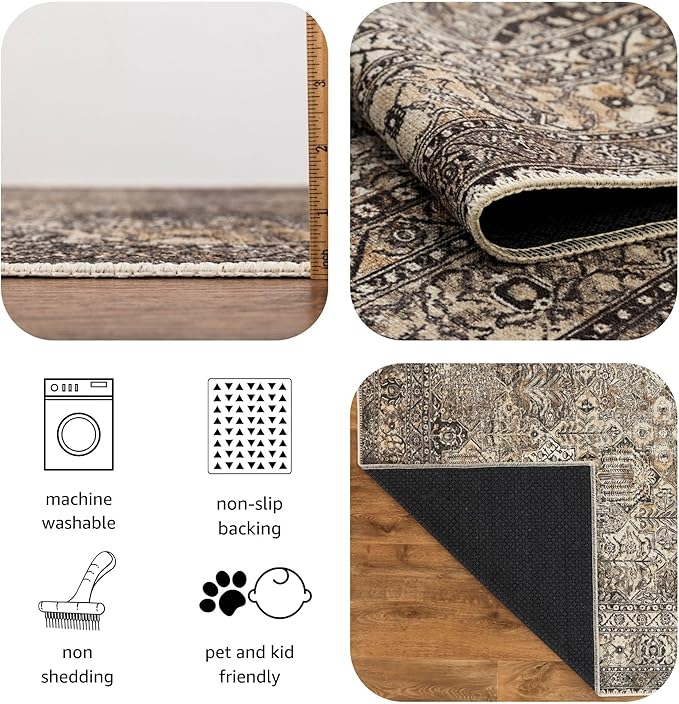 Keen Home Design 2x3 Rug - Machine Washable Entry Rug with Non-Slip Backing, Ideal for Enteryway, Kitchen, Bathroom, Laundry Room - Vintage, Easy Clean, Durable, Low Pile Rug - (2' x 3')