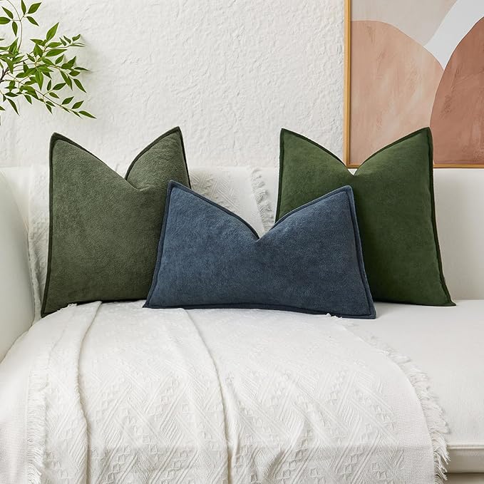 Kevin Textile Waterproof Decorative Pillow Covers Moss Green 22x22 Inch Pack of 2 Soft Boucle Textured Euro Pillowcases Elegant Accent Pillows for Couch Sofa Chair Bed Home Decor Indoor Outdoor