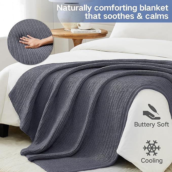 Guohaoi Knitted Weighted Blanket for Adults (Dark Grey 60"x80" 17lbs) No Beads Cooling Throw Blanket for Hot Sleepers, Home Decor Breathable Chunky Knit Heavy Blanket Use on Queen/King Size Bed