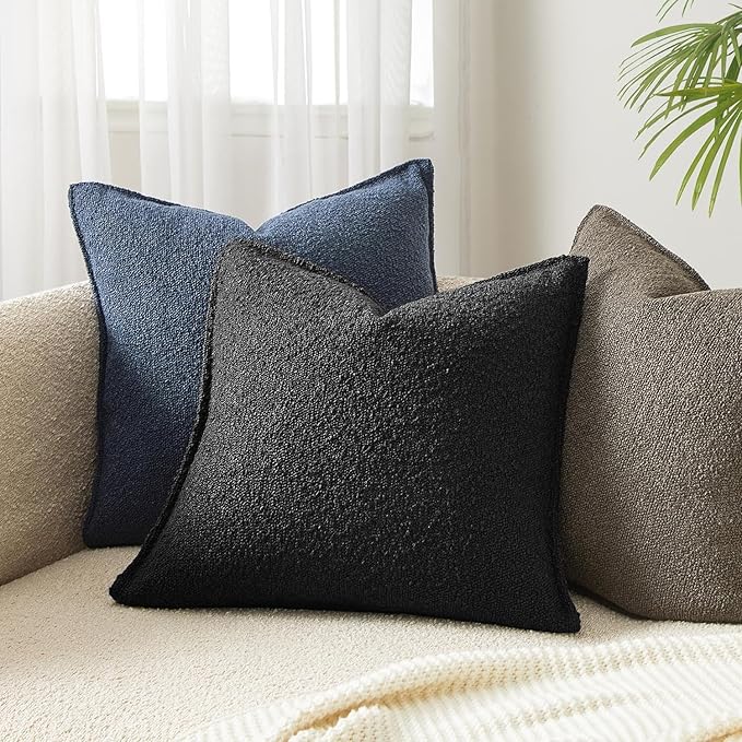 JUSPURBET Black Decorative Pillow Covers 26x26 Set of 2 Throw Pillow Covers for Couch Sofa Bed Cozy Boucle Textured Cushion Covers Cases with Hidden Zipper for Living Room Home Decor