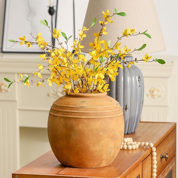 Large Ceramic Vase, 8.66 inch Tall Round Rustic Vase, Pottery Farmhouse Flower Vases for Home Decor, Living Room Shelf Decor, Enterway, Table