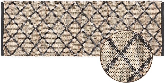 REDEARTH · Jute Cotton Area Rug, Sustainable Handwoven, Non-Shedding, Soft & Durable – Reversible, Neutral Tones for Home Décor in Living Room, Dining Room, Bedroom (Sierra Loom Black, 2'x6')