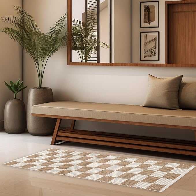 REDEARTH · Jute Cotton Area Rug - 2'x6' Rectangular Rug, Sustainable Handwoven, Non-Shedding, Soft & Durable – Reversible, Neutral Tones for Home Décor in Living Room, Dining Room, Bedroom