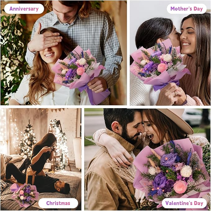 HUACHIPLUS Preserved Rose Bouquets: Fresh Flowers Bouquet- Romantic Gifts for Mom Wife Girlfriend Women-Flowers for Delivery Prime on Christmas Valentines Day Anniversary Mothers Day Birthday (Lilac)