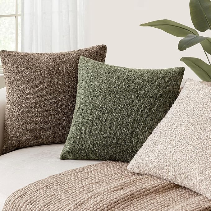 Foindtower Decorative Textured Boucle Throw Pillow Covers Accent Solid Pillow Cases Neutral Soft Cozy Couch Cushion Case for Chair Sofa Bedroom Living Room Home Decor 24x24 Inch,1PC,Light Brown