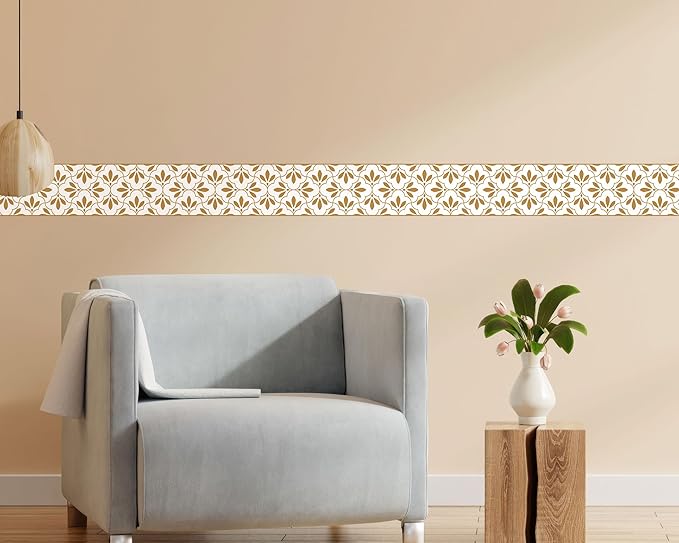 FLFK Wallpaper Border Gold and White Patterns Peel and Stick Wall Border Self Adhesive Wallpapers for Living Room Bedroom Kitchen Bathroom 7"x240"