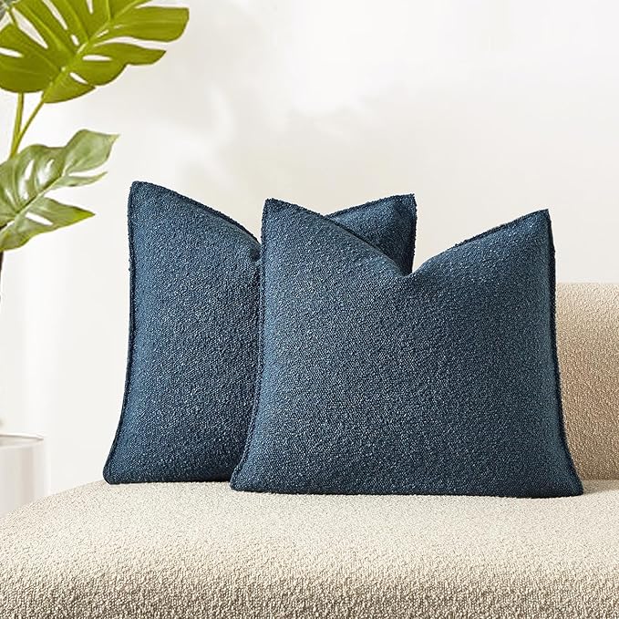 JUSPURBET Blue Decorative Pillow Covers 26x26 Set of 2 Throw Pillow Covers for Couch Sofa Bed Cozy Boucle Textured Cushion Covers Cases with Hidden Zipper for Living Room Home Decor