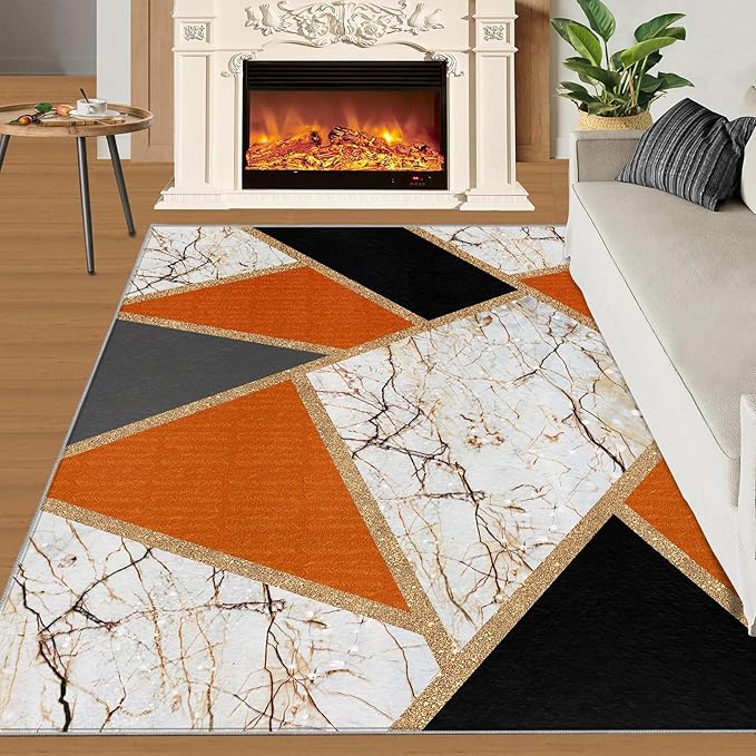 Geometric Marble Area Rugs Stone Crackle Rug Modern Abstract Marble Rug for Living Room European Medieval Geometric Rugs for Bedroom Entryway Hallway 7x10ft