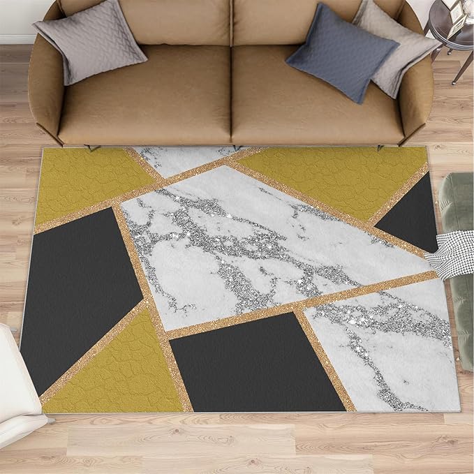 Geometric Area Rug Abstract Marble Texture Rugs Geometric Marble Area Carpet Simple Light Luxury Line Rug Machine Washable Rugs with Backing for Bedroom 8x10ft