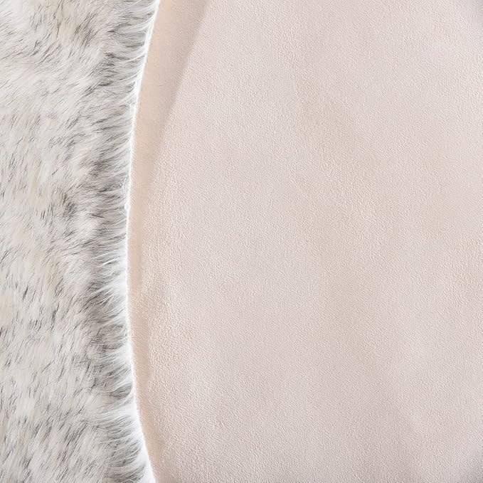 Grey and White Plush Machine Washable Area Rugs for Bedroom Small Circle Furry Faux Sheepskin Fur Rug for Living Room Nursery Round Rug 3ft