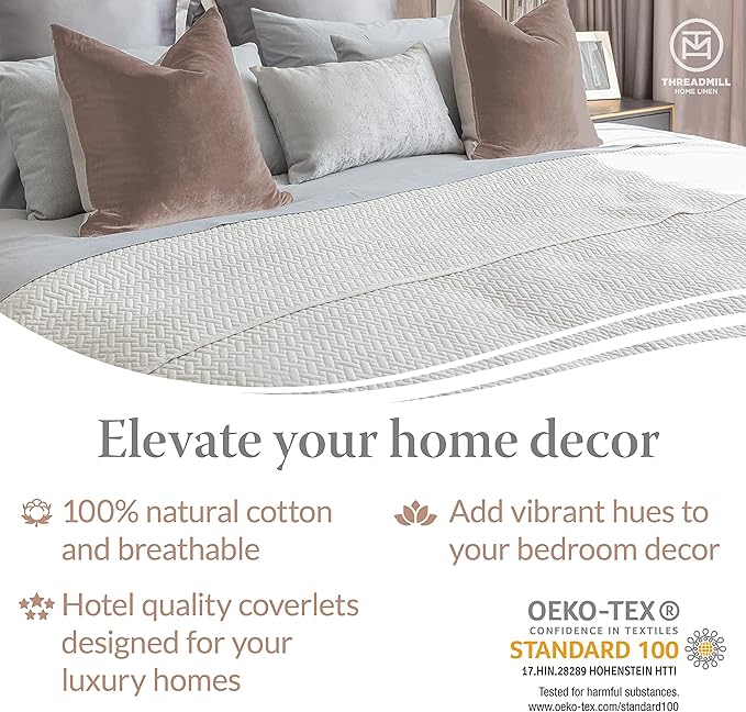 Threadmill Luxury Cotton Blankets for Twin Size Bed | All-Season 100% Cotton Twin Blanket for Bed | Aster Jacquard Lightweight, Soft & Cozy Coverlet, 350GSM, 68x90 inches | White