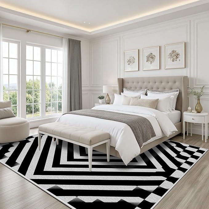 Black and White Rug 2x3, Checkered Soft Thin Indoor Floor Mats Carpet, Non-Slip Stain Resistant Washable Rugs, Modern Rhombus Geometric Rugs for Living Room, Farmhouse Rug