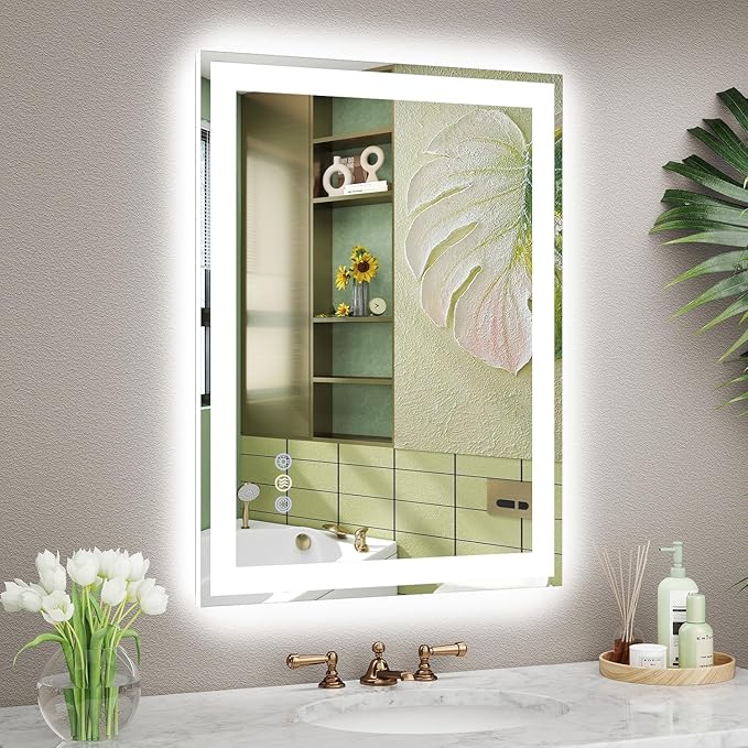24"x 32" LED Mirror for Bathroom, Front and Backlit Controlled Separately LED Wall Vanity Mirror, LED Vanity Mirror with Lights, Stepless Dimmable, Anti Fog, Tempered Glass, Memory (ETL)