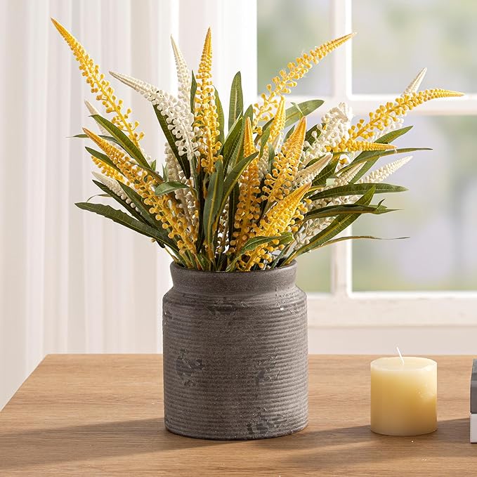 Ceramic Flower Vase 7.5 inch Farmhouse Rustic Vase for Home Decor Handcrafted Pottery Terracotta Vases for Dining Table Decor Fireplace Living Room Bathroom Wedding Centerpiece (01-Dark Brown)