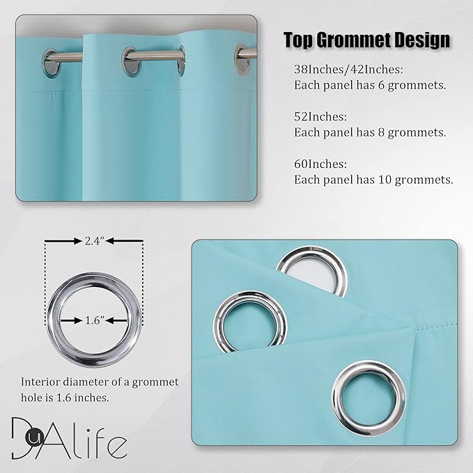 DUALIFE Aqua Curtains for Living Room Bedroom Light Blocking Window Curtains Triple Weave Room Darkening Curtain Panels Thermal Insulated Grommet Top 52X45