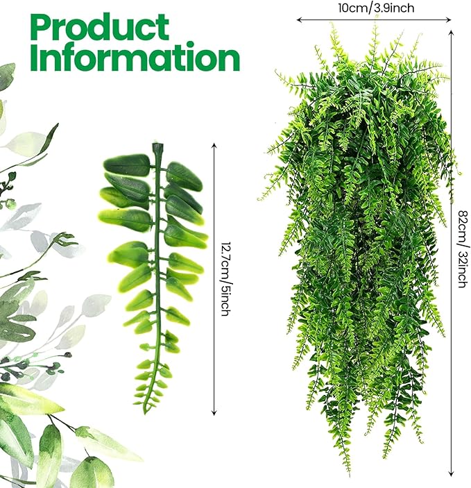 Geosar 116 Pcs Artificial Hanging Plants 32 Inch Hanging Boston Ferns Plastic Fake Plants for Wall Room Garden Wedding Garland Indoor Outdoor Decoration, No Basket