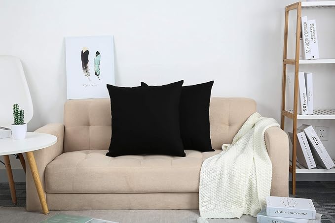 TangDepot Handmade Decorative Solid 100% Cotton Canvas Throw Pillow Covers/Pillow Shams, (14"x14", Black)