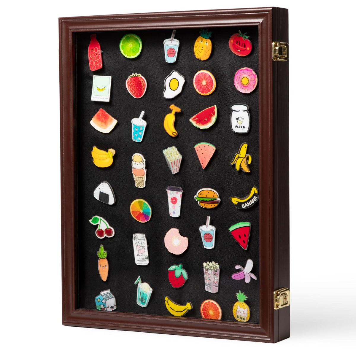 Solentra Pin Display Case – 19" X 14" Wooden Shadow Box Frame with Lockable Acrylic Door and Black Felt Backing for Enamel Pins, Badges & Medals