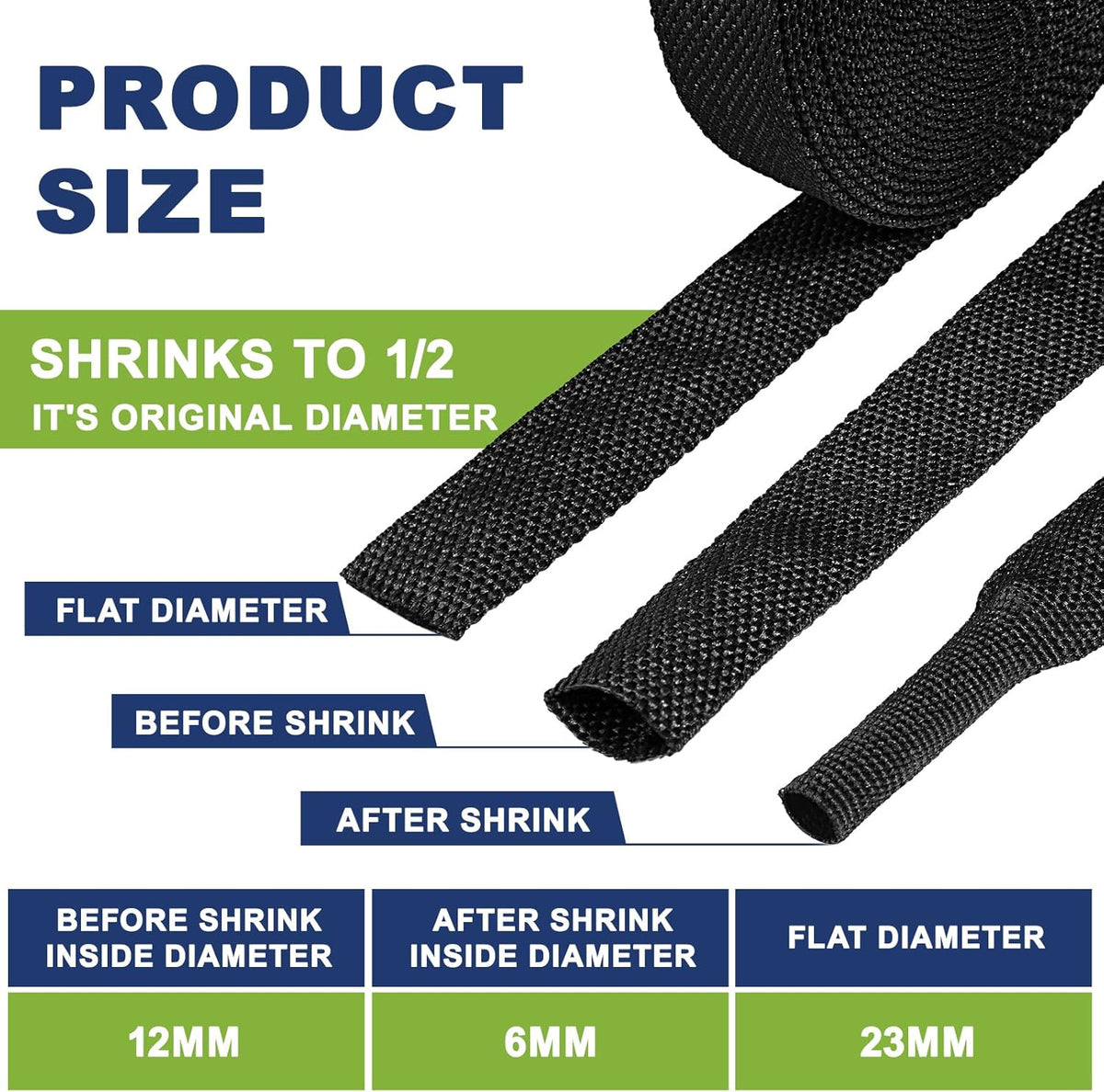 Tsmhisd 2:1 (1/2"-25ft) Heat Shrink Wire Loom Braided Cable Sleeves,Heat Resistant Fabric Woven Shrink Tubing Wiring