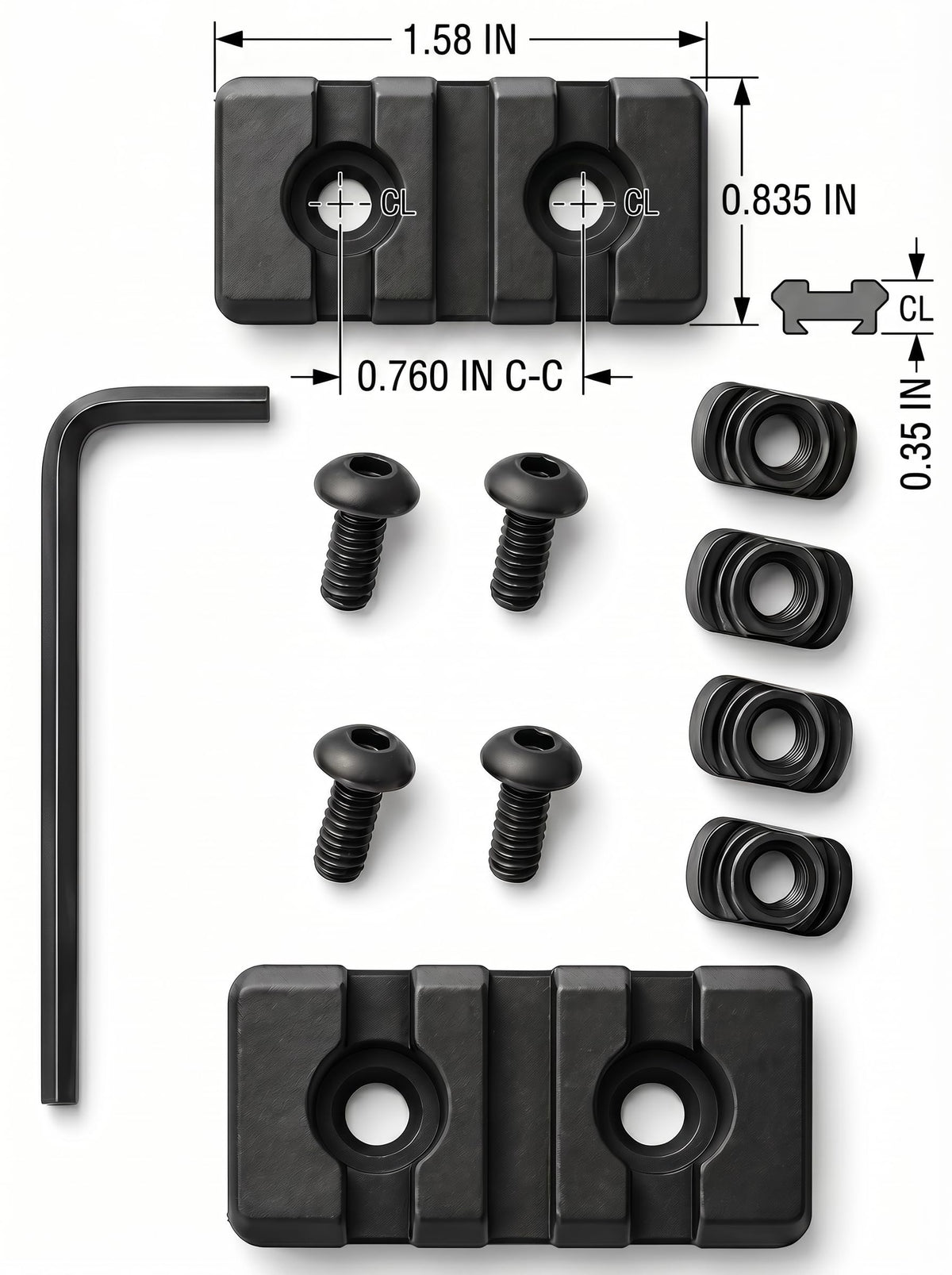 Gotical 9 Slots Rail Section for M Lok Handguard, 9 Slots Picatinny Rail (Set of 2) Black
