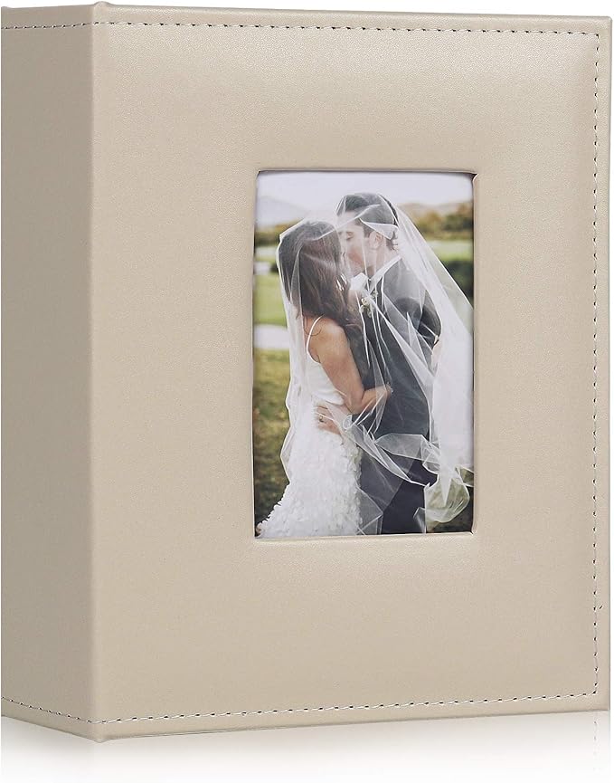 RECUTMS 4x6 Wedding Photo Album - Premium Leather Cover Couple Anniversary Family Baby School Graduation Photo Book (Beige)
