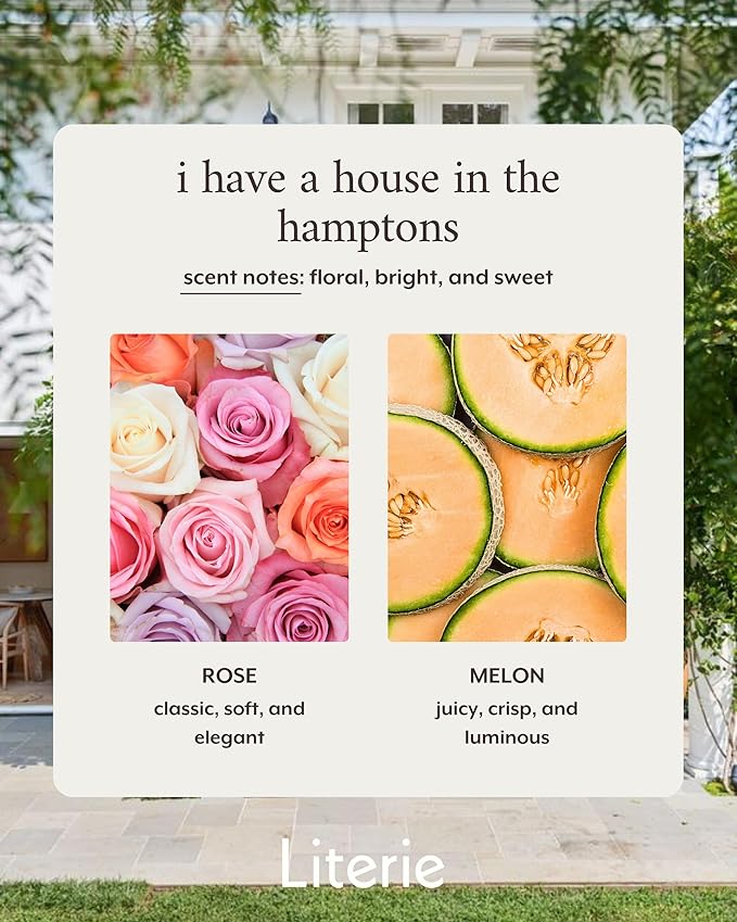 Literie NYC Inspired Scented Candle: I Have A House in The Hamptons - Rosé & Melon Scent, 9oz, 50 Hour Burn, Vegan Soy & Coconut Blend Candle for Home Decor, Gift for Women & Men