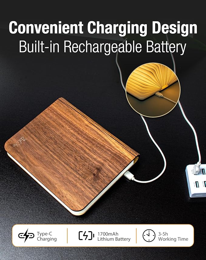 8.3 Inch Wooden Book Lamp, Book Lovers Gifts,Teacher Appreciation Gifts for Women, LED Ambient Lighting, Magnetic Mood Lighting for Home&Library Decor (Walnut)