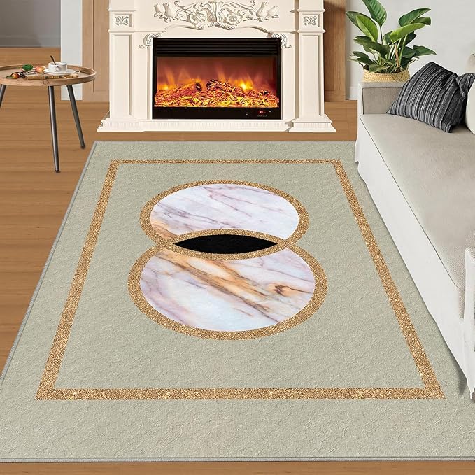 Abstract Marble Area Rugs Gilded Circle Rectangle Geometry Area Carpet Mid-Century Simple Rug Luxury Decor Rug for Living Room Door Mats Porch 5x6ft