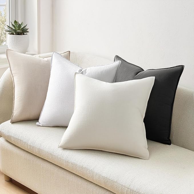 Gray Solid Linen Pillow Covers with Flange Design Soft Accent Boho Decorative Grey Throw Pillow Covers Pack of 4 Couch Pillowcases Farmhouse for Living Room Bed Sofa 16x16 Inch