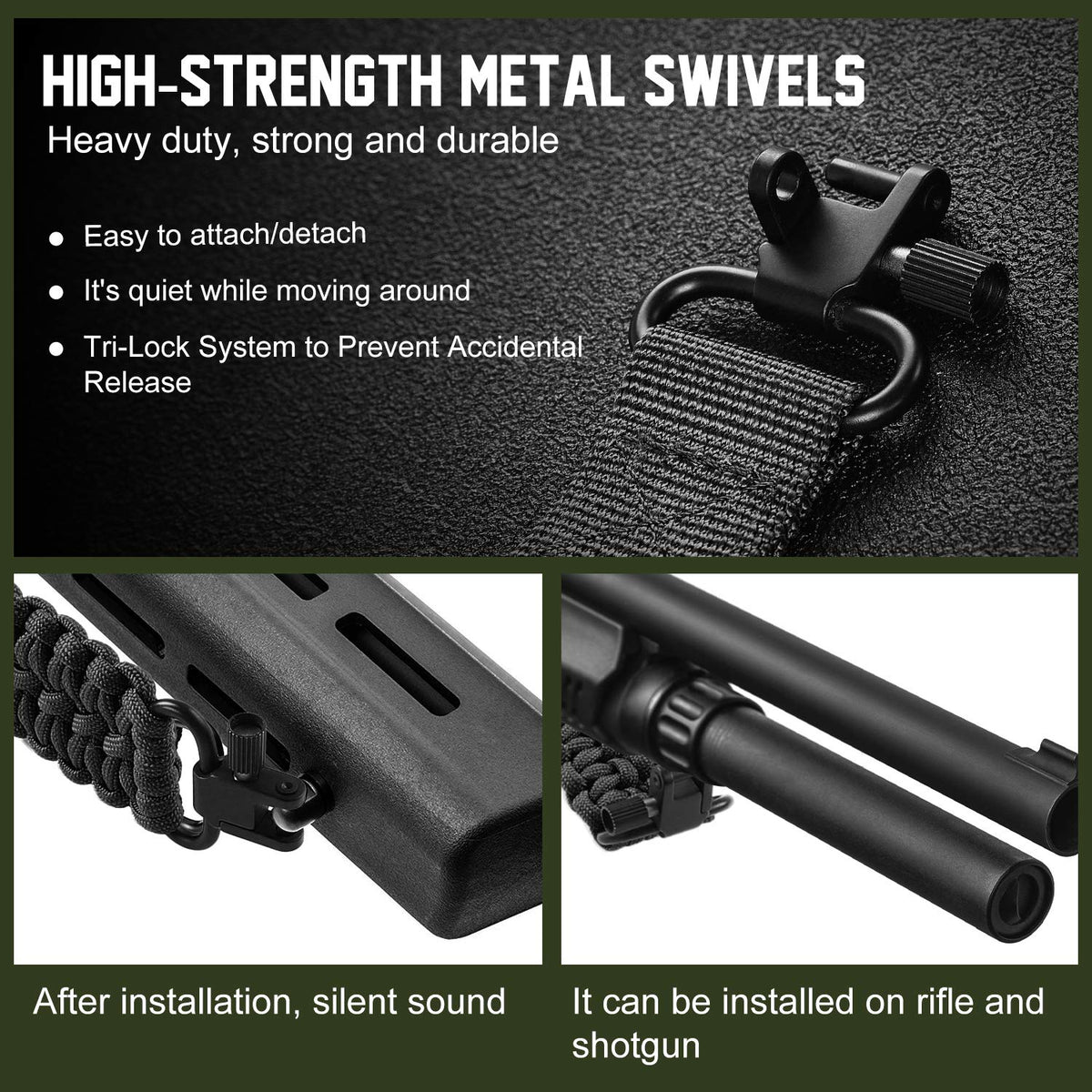 VVAAGG Metal Rifle Sling Swivel Mount 1.25 inch Two-Point Gun Sling Attachment Clips