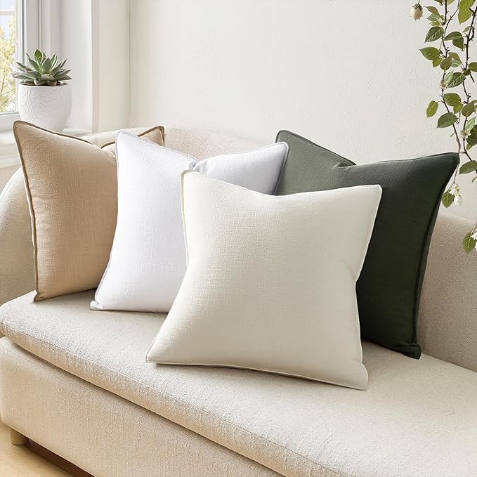 Pack of 4,Decorative Linen Soild Throw Pillow Covers Soft Accent Cushion Case Boho Farmhouse Neutral Pillowcase for Couch Sofa Bedroom Living Room Home Decor 18 x 18 Inch Green