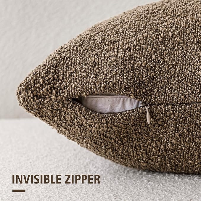 Foindtower Decorative Textured Boucle Throw Pillow Covers Accent Solid Lumbar Pillow Cases Neutral Soft Cozy Couch Cushion Case for Chair Sofa Bedroom Living Room Home Decor 12x20 Inch,1PC,Light Brown
