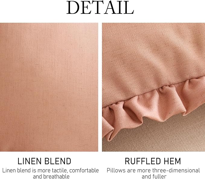 ISAENNE 2 Pcs Classic Pink Round Throw Pillow Cover Diameter 16", Solid Color Cottage Linen Cotton Decor Pillow Cover with Ruffles, Sturdy Throw Pillow Case for Couch Sofa Bed Living Room