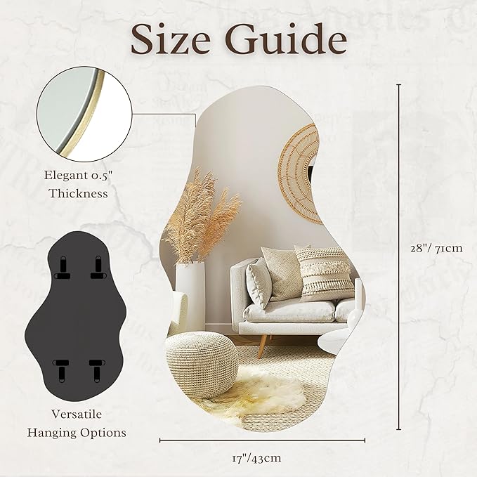 PERFNIQUE Irregular Wall Mirror Asymmetrical Mirror, 28''x17'' Decorative Modern Mirror for Bathroom Bedroom Living Room Entryway, Cloud Frameless, Wall Mounted (28''x17'', Cloud)