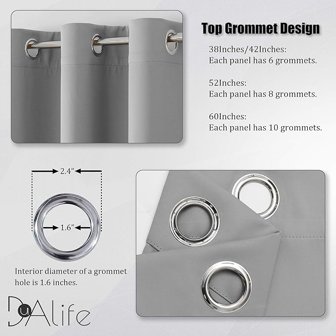DUALIFE Light Grey Blackout Curtains for Living Room Solid Room Darkening Bedroom Curtains Thermal Insulated Grommet Panels/Drapes 52 x 54 inch Length Ultimate Gray