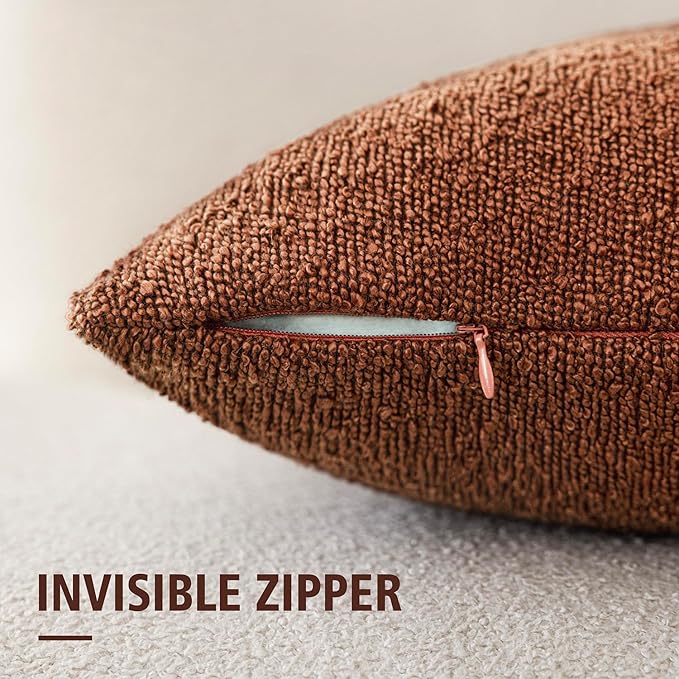 Foindtower Decorative Textured Boucle Throw Pillow Covers Accent Solid Pillow Cases Neutral Soft Cozy Couch Cushion Case for Chair Sofa Bedroom Living Room Home Decor 16x16 Inch,1PC,Red Taupe