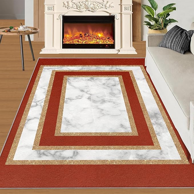 Marble Area Rug for Bedroom Gray White Marble Carpet European Light Luxury Rugs Simple Gilded Geometry Rug Pad for Kitchen Dining Room 4x6ft
