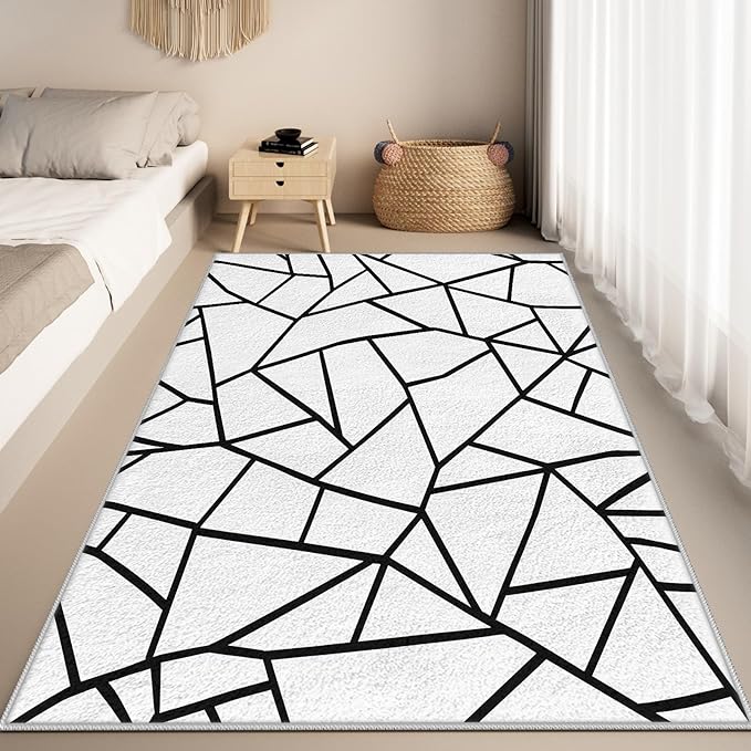 White and Black Rug - Black and White Rug, Geometric Area Rugs 6x9, Modern Abstract Rugs for Living Room Bedroom, Irregular Polygon Carpet Washable Non Slip Home Decor