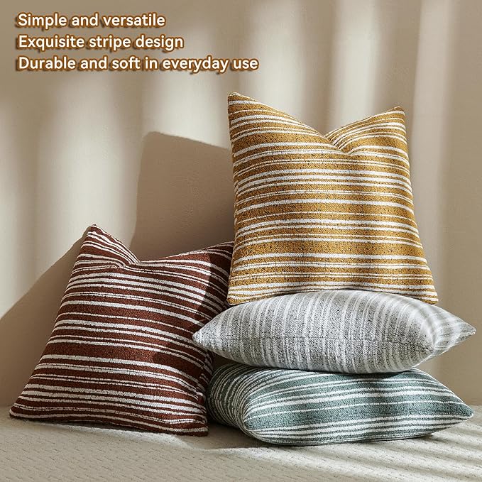 AmHoo Pack of 2 Textured Boucle Throw Pillow Covers Accent Striped Cozy Soft Decorative Couch Cushion Case for Chair Sofa Bedroom Living Room Home Decor 20 x 20-Inch Rustic Brown