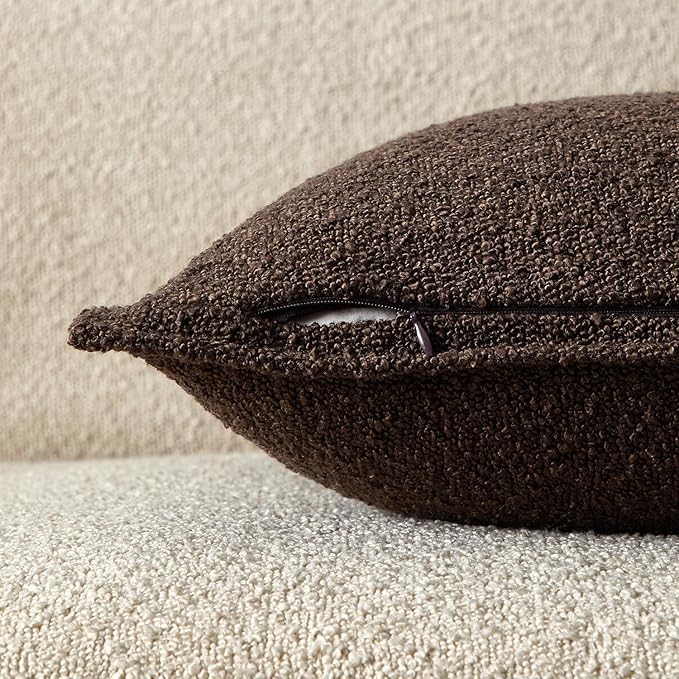 JUSPURBET Brown Decorative Pillow Covers 14x24 Set of 2 Throw Pillow Covers for Couch Sofa Bed Cozy Boucle Textured Lumbar Cushion Covers Cases with Hidden Zipper for Living Room Home Decor