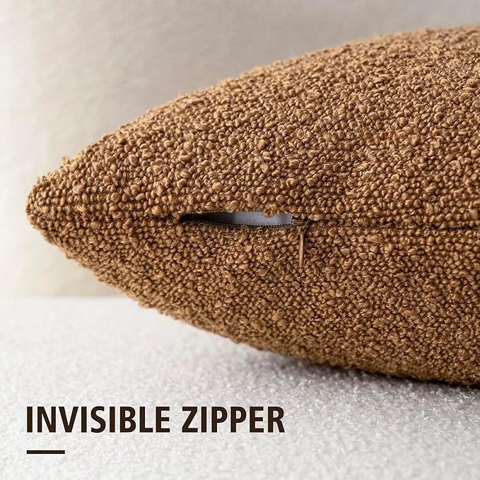 Foindtower Decorative Textured Boucle Throw Pillow Covers Accent Solid Pillow Cases Neutral Soft Cozy Couch Cushion Case for Chair Sofa Bedroom Living Room Home Decor 16x16 Inch,1PC,Tobacco