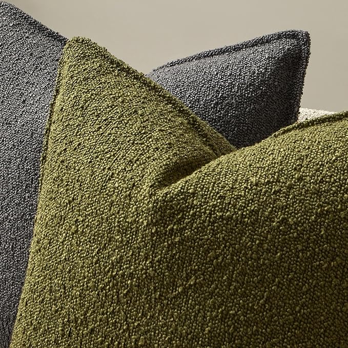 JUSPURBET 22x22 Pillow Covers Set of 2 Decorative Throw Pillow Covers Case for Couch Sofa Bed Soft Boucle Textured Cushion Covers with Hidden Zipper for Home Decor Living Room,Olive Green