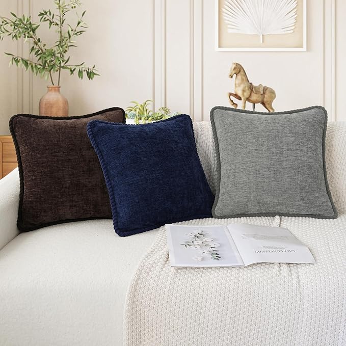 CaliTime Decorative Couch Throw Pillow Covers 20 X 20 Inches Pack of 2 Cozy Chenille Piping Edge Cushion Cases for Sofa Bed Living Room Home Coffee