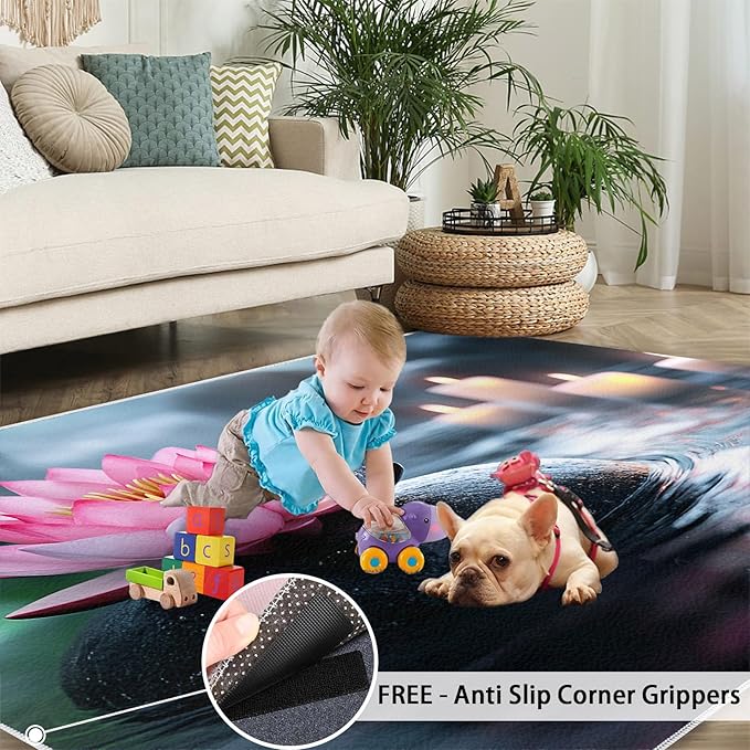 Zen Stones Washable Area Rug 3x5, Pink Petals Soft Rugs for Living Room Recuperative Spa Carpet Area Rugs for Bedroom Dining Room Non-Slip Stain Resistant Rug