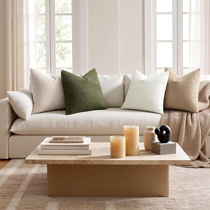 ANRODUO Pack of 2 Textured Boucle Throw Pillow Covers Soft White Euro Decorative Accent Solid Pillow Cases Cozy Modern Couch Cushion Case for Chair Sofa Bedroom Living Room Home Decor, 26 x 26 Inch