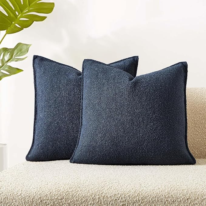 JUSPURBET 18x18 Pillow Covers Set of 2 Decorative Throw Pillow Covers Case for Couch Sofa Bed Soft Boucle Textured Cushion Covers with Hidden Zipper for Home Decor Living Room,Navy Blue