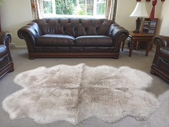 HUAHOO Premium Genuine Sheepskin Rug Linen Real Australia Sheepskin Natural Luxury Fluffy Lambskin Fur Area Rug Seat Covers for Kids Bedroom Sofa Chair Cover Pets Dogs Mat Quarto Pelt/4' x 6' Linen