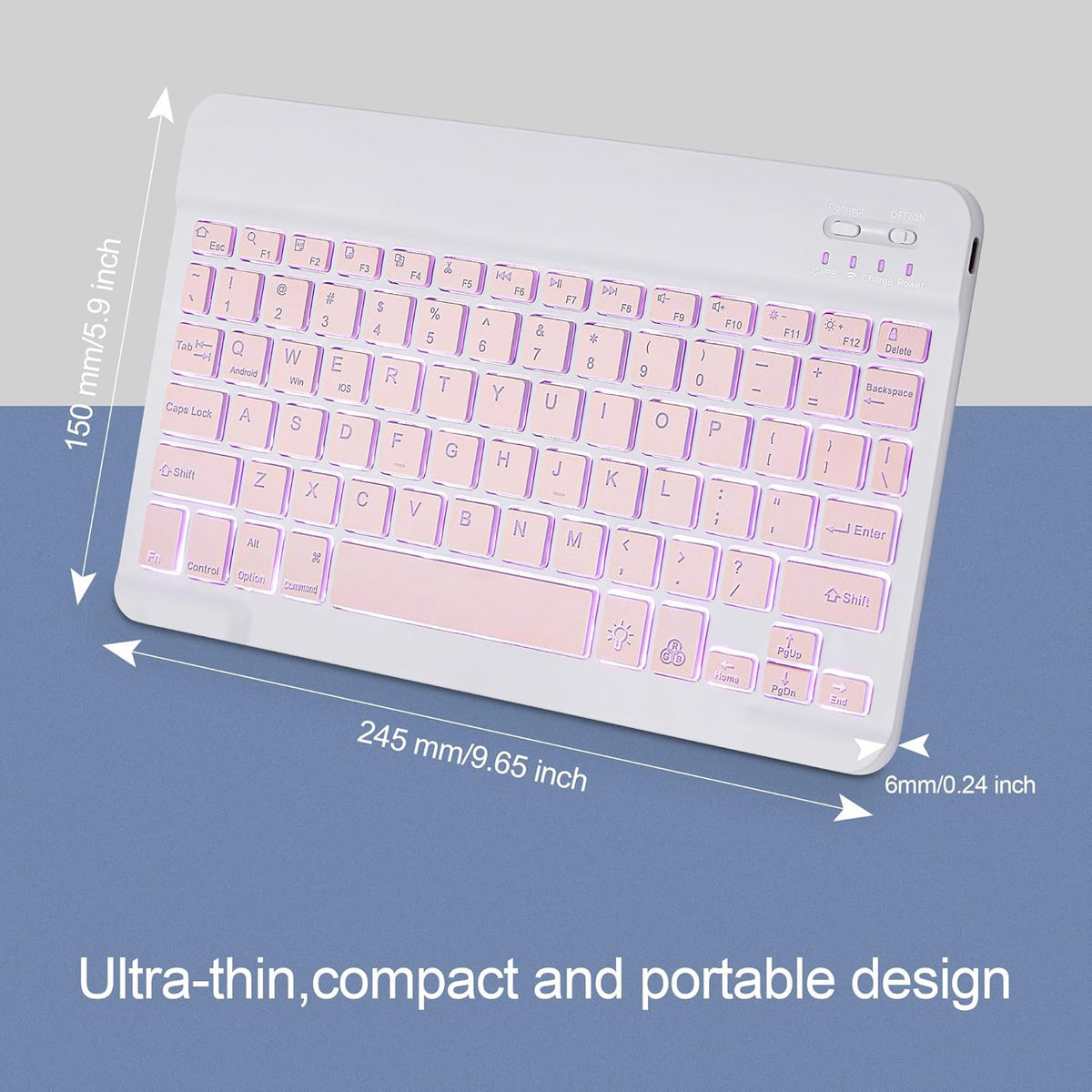 TOHAKATA A16 11th 10th Backlit Bluetooth Keyboard Small Portable Wireless Keyboard Rechargeable Illuminated for Android